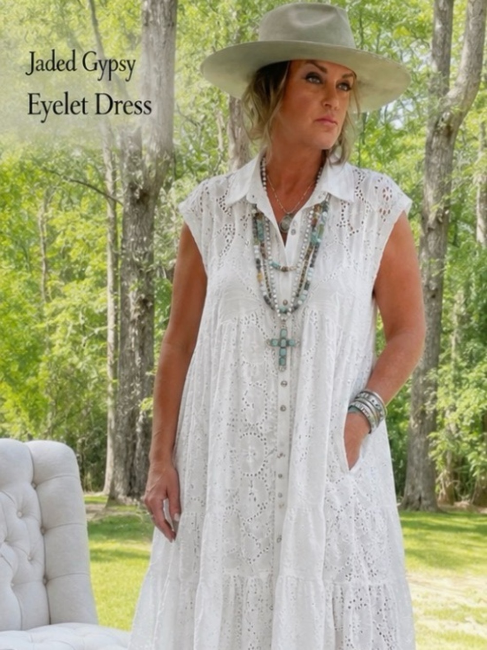 Jaded Gypsy White Eyelet Kimono Maxi Dress P2P 25’ Length 52’